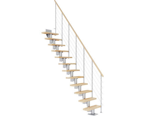 Pertura Mittelholmtreppe Spiros Perlgrau Gerade 75 cm Relinggeländer Buche Leimholz Lackiert 11 Stufen / 12 Steigungen