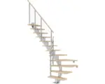 Hornbach Pertura Mittelholmtreppe Alena Perlgrau 1/4 gewendelt unten links/rechts 85 cm Relinggeländer Eiche Leimholz Geölt 14 Stufen / 15 Steigungen