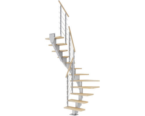 Pertura Mittelholmtreppe Malva Perlgrau 1/2-gewendelt 75 cm Buche Leimholz Geölt 13 Stufen / 14 Steigungen