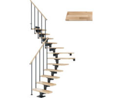 Pertura Mittelholmtreppe Chiron Anthrazit 1/4 gewendelt unten links/rechts 75 cm Stabgeländer Buche Leimholz Lackiert 14 Stufen / 15 Steigungen