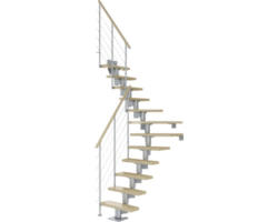 Pertura Mittelholmtreppe Spiros Perlgrau 1/4 gewendelt unten links/rechts 65 cm Relinggeländer Ahorn Leimholz Lackiert 12 Stufen / 13 Steigungen