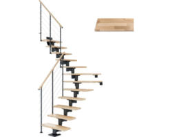 Pertura Mittelholmtreppe Chiron Anthrazit 1/4 gewendelt unten links/rechts 75 cm Relinggeländer Buche Leimholz Lackiert 12 Stufen / 13 Steigungen