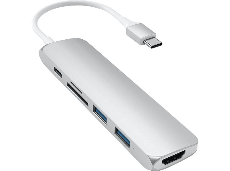 Satechi Slim Multi-Port V2 USB-Hub, 4K60Hz HDMI, PD 60W, SD/Micro-SD, Silber; USB Hub