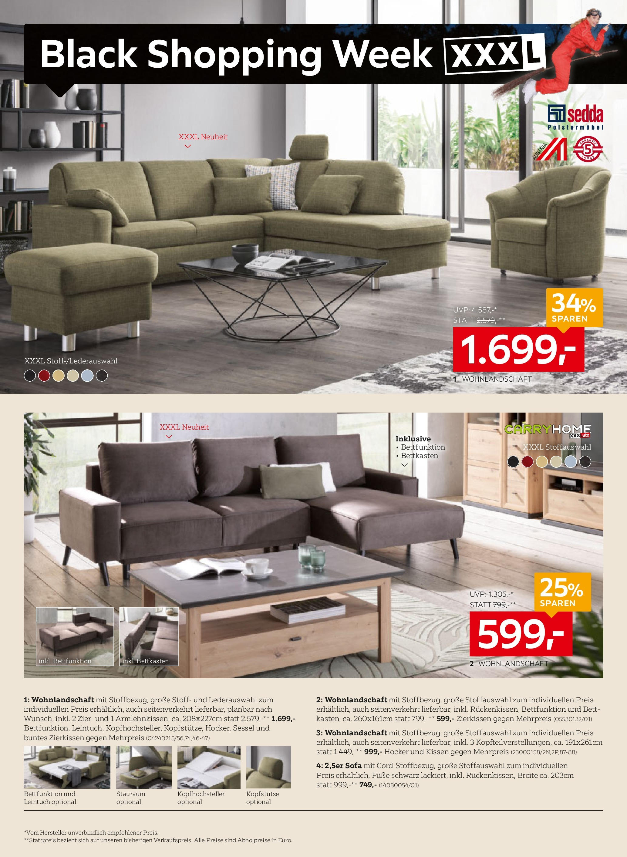 XXXLutz Black Shopping Week (20.11.2023) || Aktuelle Angebote | Seite: 12 | Produkte: Bett, Kissen, Sofa, Sessel XXXLutz Black Shopping Week von 20.11.2023 - Aktuelle Angebote | Seite: 12 | Produkte: Bett, Kissen, Sofa, Sessel