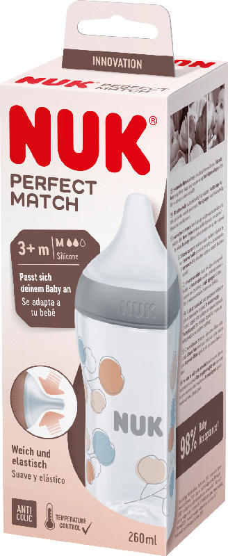 Nuk Babyflasche Perfect Match, grau, ab 3 Monaten, 260 ml