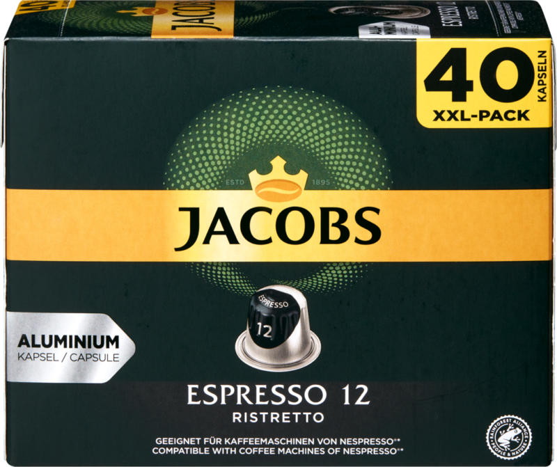 Jacobs Kaffeekapseln Espresso 12 Ristretto, kompatibel mit Nespresso®-Maschinen, 40 Kapseln