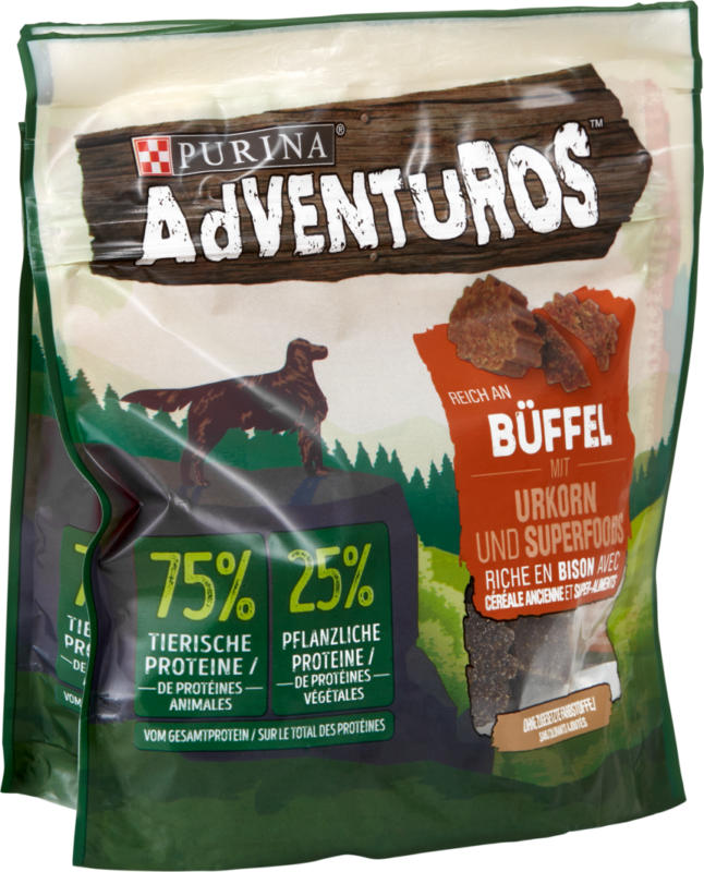 Snack pour chiens Bison Adventuros Paleo Purina, 2 x 90 g