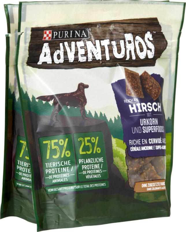 Snack pour chiens Cerf Adventuros Paleo Purina, 2 x 90 g
