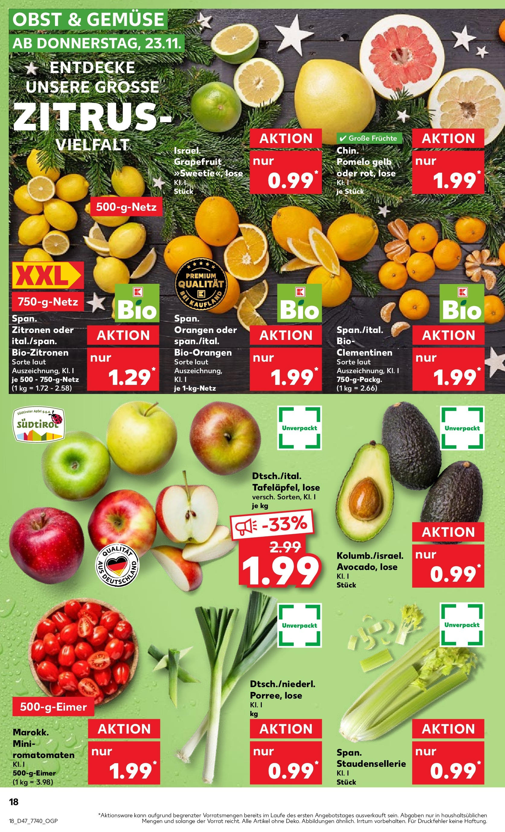 Kaufland - Rheinland-Pfalz (ab 23.11.2023) » Angebote Online zum Blättern | Seite: 18 | Produkte: Äpfel, Orangen, Gemüse, Obst