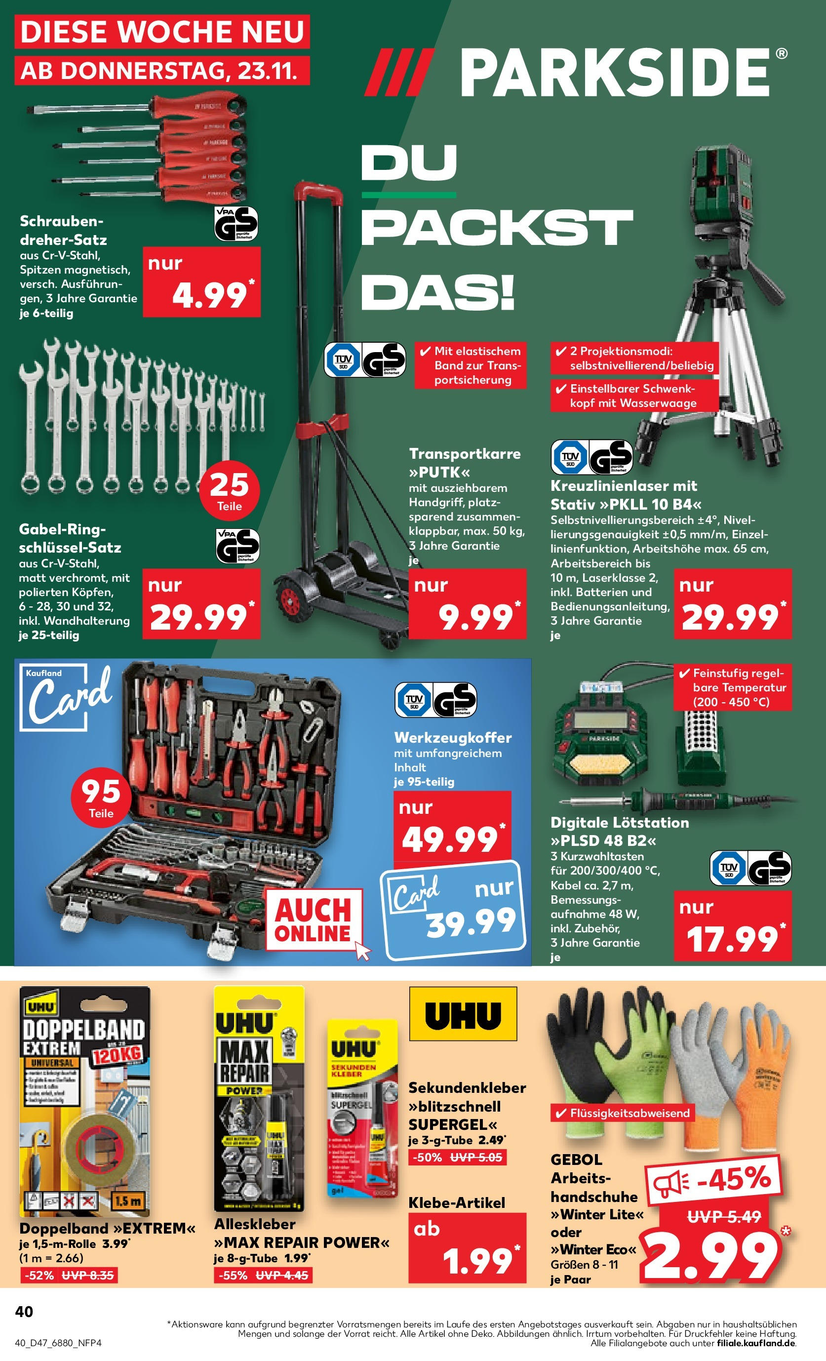 Kaufland - Rheinland-Pfalz (ab 23.11.2023) » Angebote Online zum Blättern | Seite: 40 | Produkte: Kabel, Handschuhe, Stativ