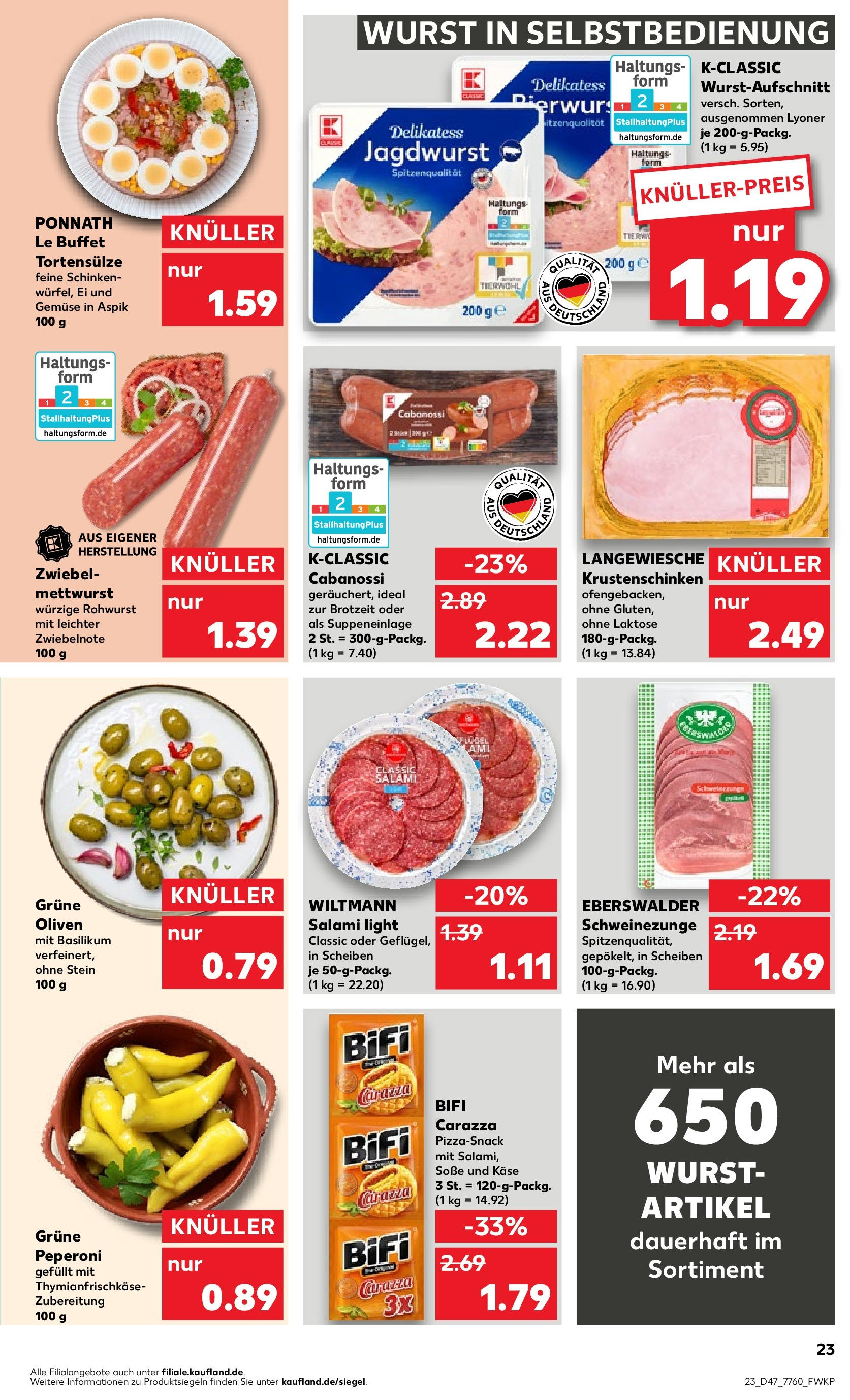 Kaufland - Bayern (ab 23.11.2023) » Angebote Online zum Blättern | Seite: 23 | Produkte: Gemüse, Wurst, Salami, Schinken