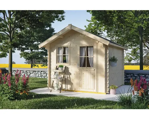 Blockbohlenhaus SKAN HOLZ Porto mit Fußboden 280x355 cm natur