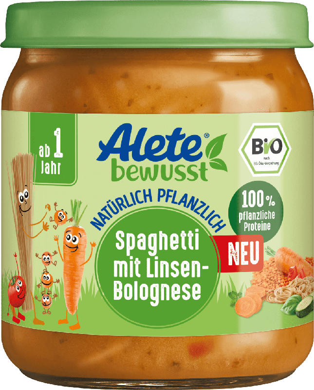 Alete bewusst Menü Spaghetti mit Linsenbolognese ab 1 Jahr