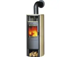 Kaminofen Hark Opera-B Grande Keramik creme 5 kW mit Holzfach und Wärmefach
