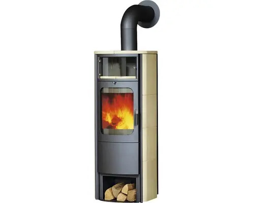 Kaminofen Hark Opera-B Grande Keramik creme 5 kW mit Holzfach und Wärmefach