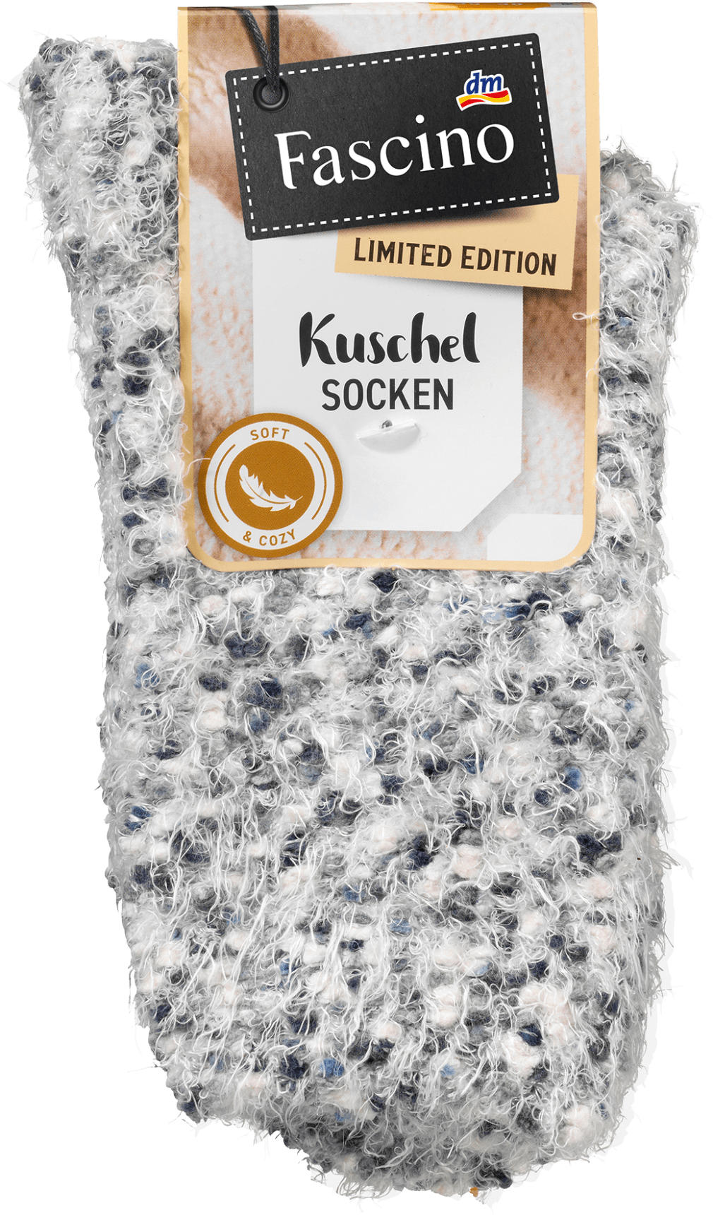 Fascino Kuschelsocken mit Noppengarn, weiß & grau, Gr. 35-38