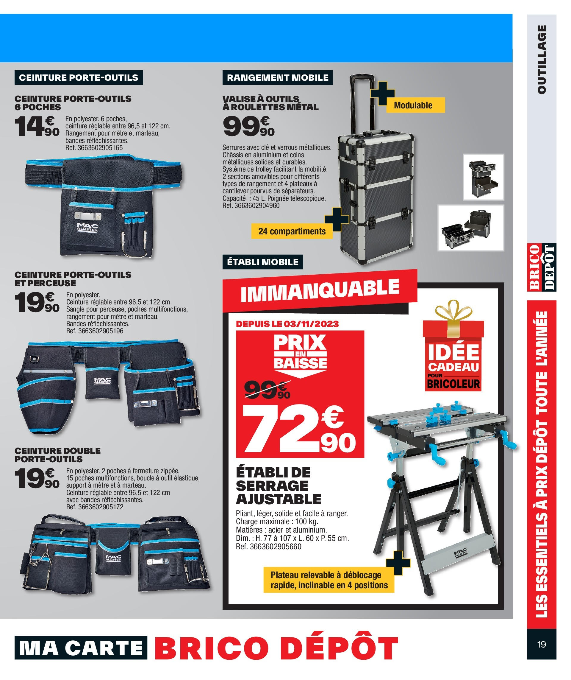 Brico Dépôt catalogue à partir du 17/11/2023 - promo en ligne | Page: 19 | Produits: Valise, Perceuse, Clé, Mètre Brico Dépôt catalogue à partir du 17/11/2023 - promo en ligne | Page: 19 | Produits: Valise, Perceuse, Clé, Mètre