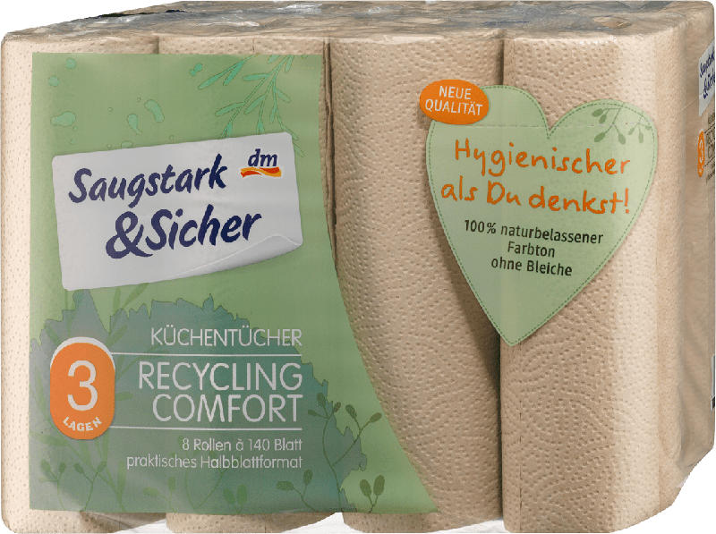 Saugstark&Sicher Küchenrolle Recycling 3-lagig (8x140 Blatt)