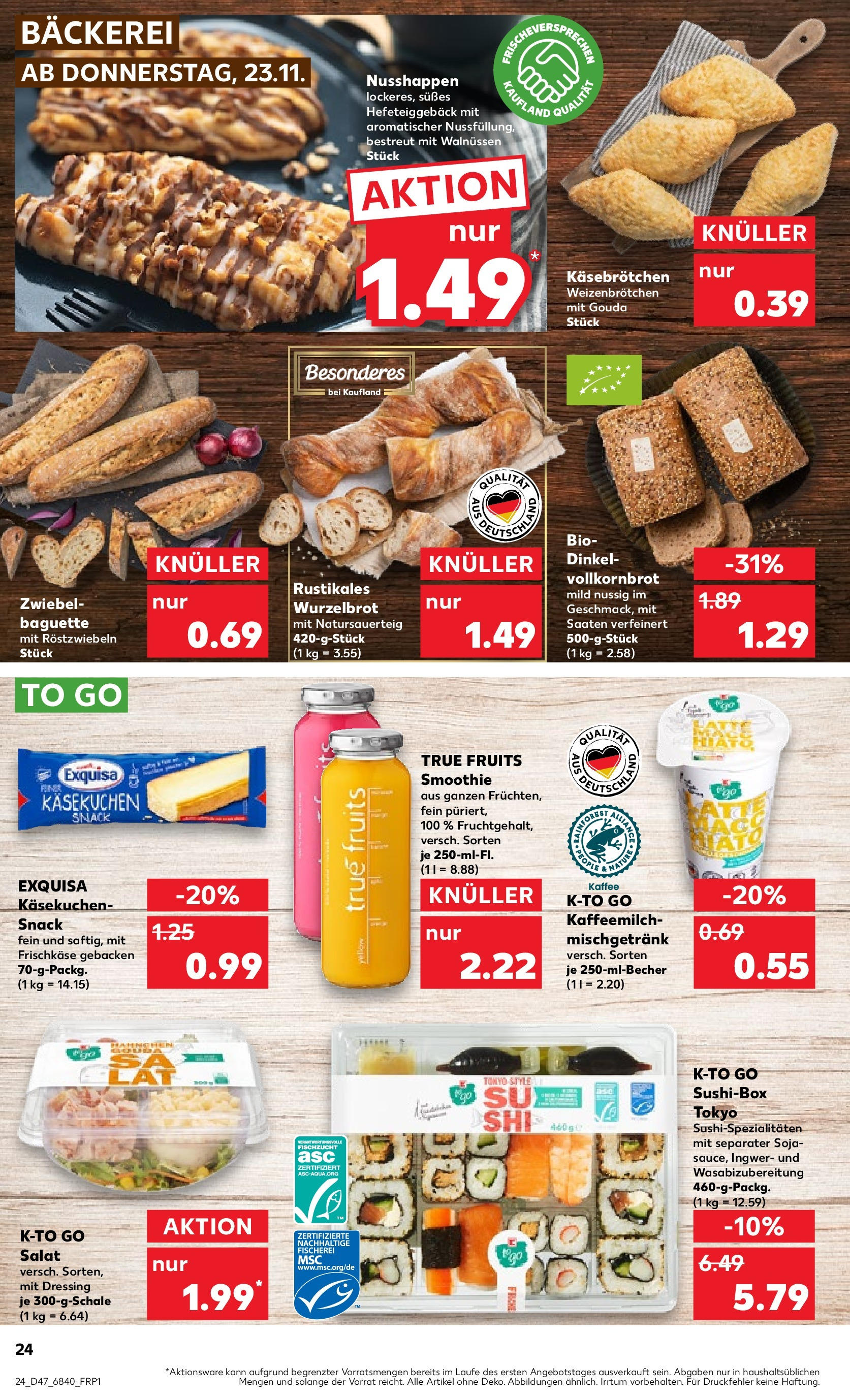 Kaufland - Bremen (ab 23.11.2023) » Angebote Online zum Blättern | Seite: 24 | Produkte: Salat, Bäckerei, Baguette, Kaffee