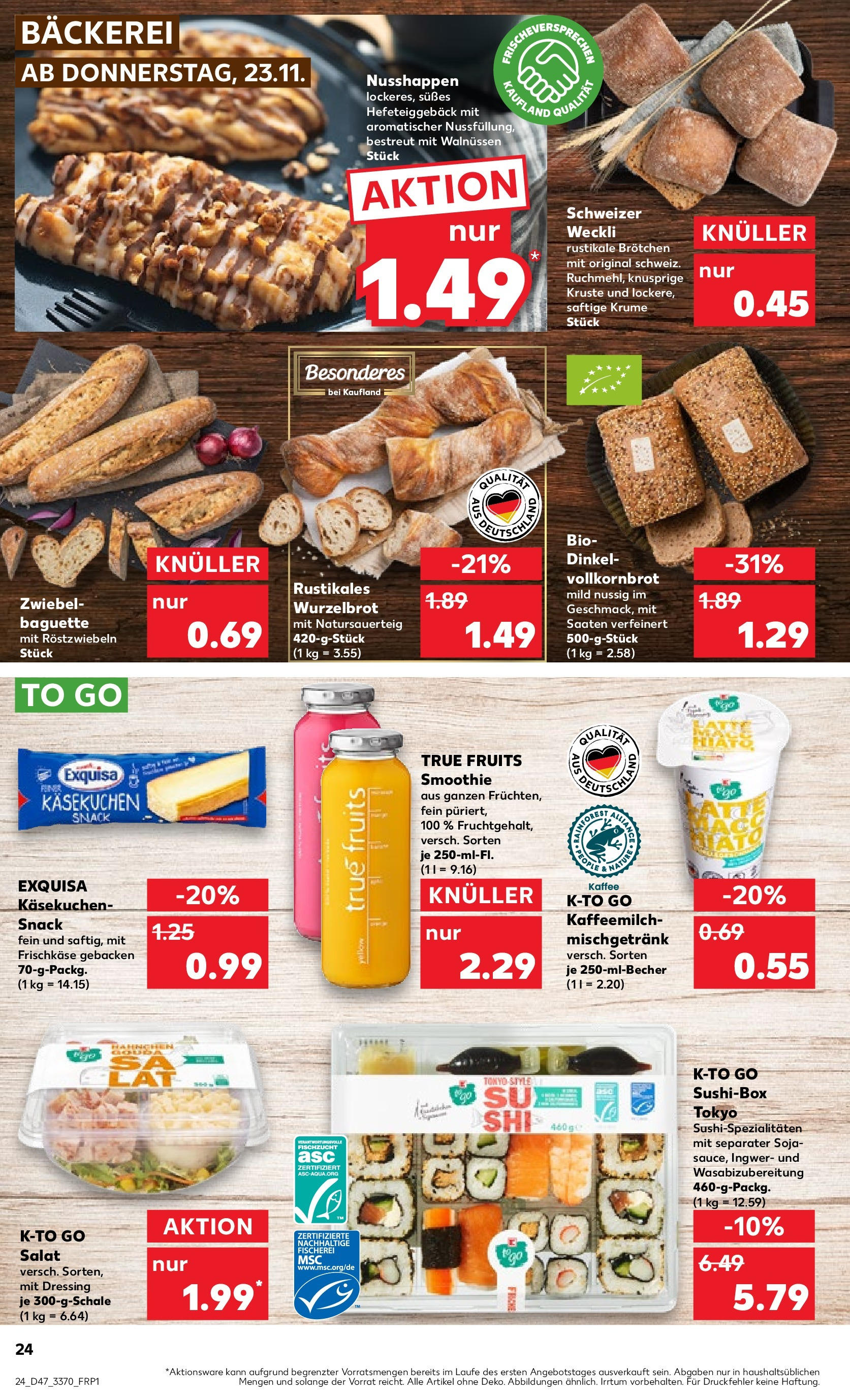 Kaufland - Sachsen-Anhalt (ab 23.11.2023) » Angebote Online zum Blättern | Seite: 24 | Produkte: Salat, Bäckerei, Baguette, Kaffee