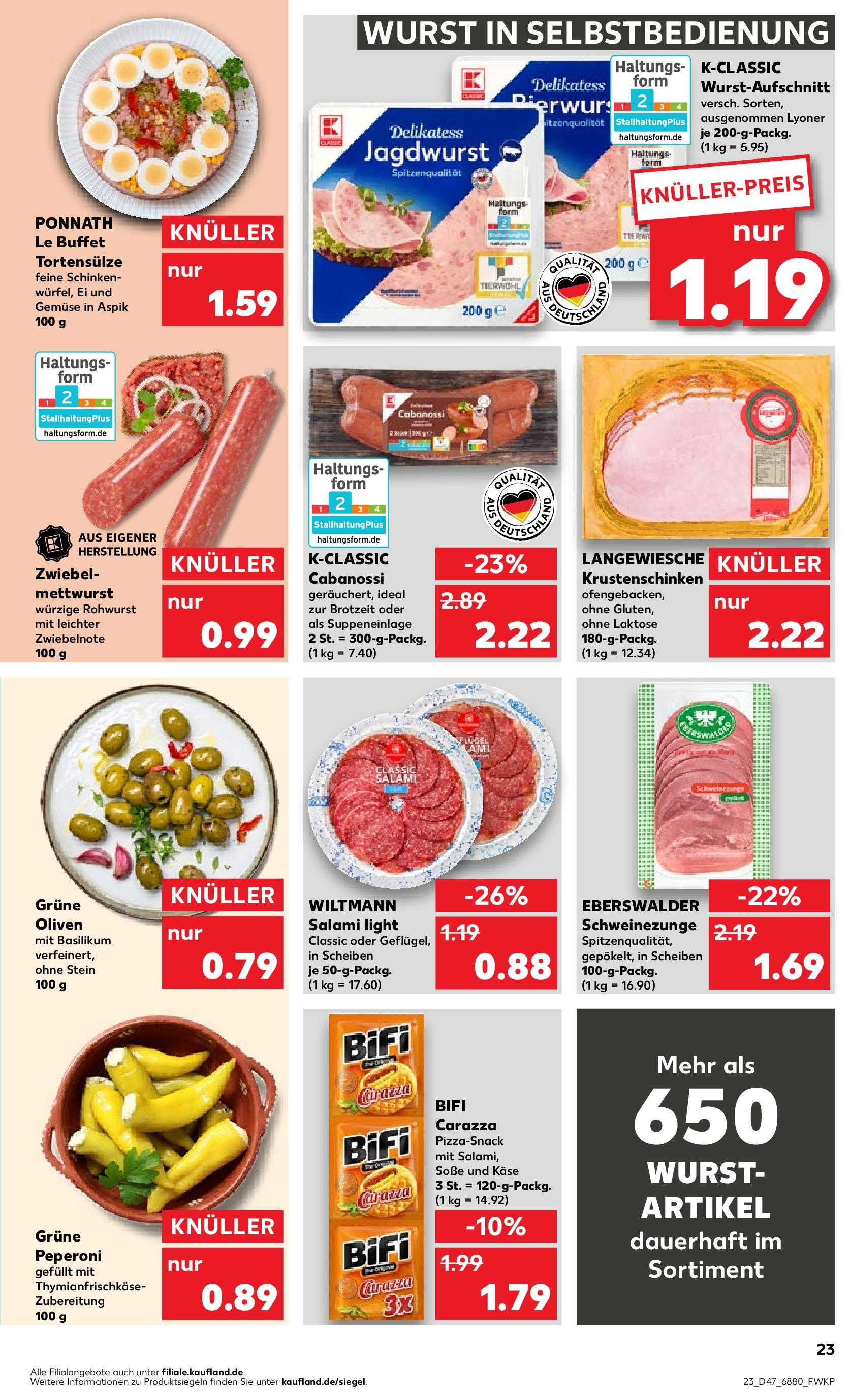 Kaufland - Saarland (ab 23.11.2023) » Angebote Online zum Blättern | Seite: 23 | Produkte: Gemüse, Soße, Wurst, Salami