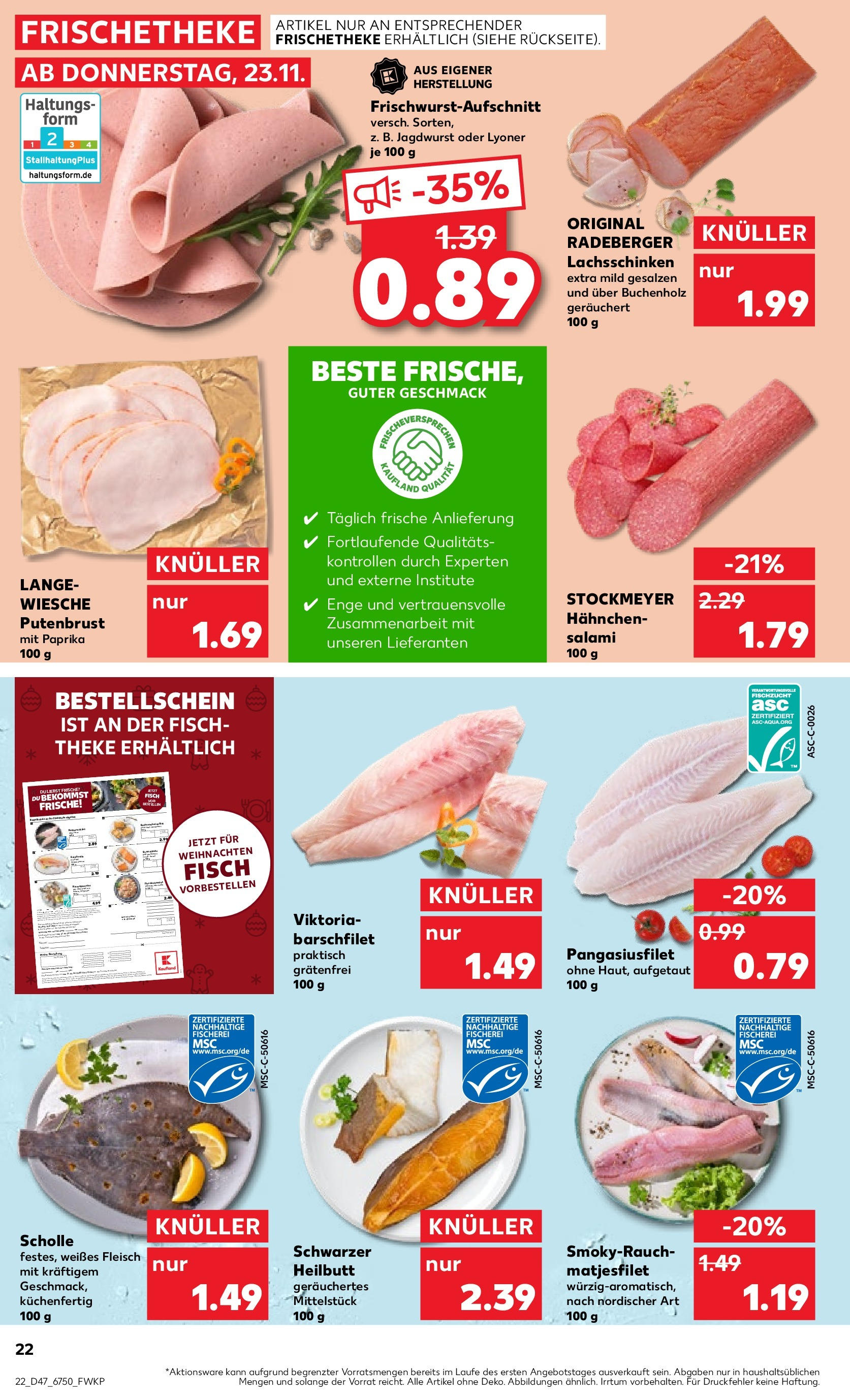 Kaufland - Brandenburg (ab 23.11.2023) » Angebote Online zum Blättern | Seite: 22 | Produkte: Fisch, Salami, Theke