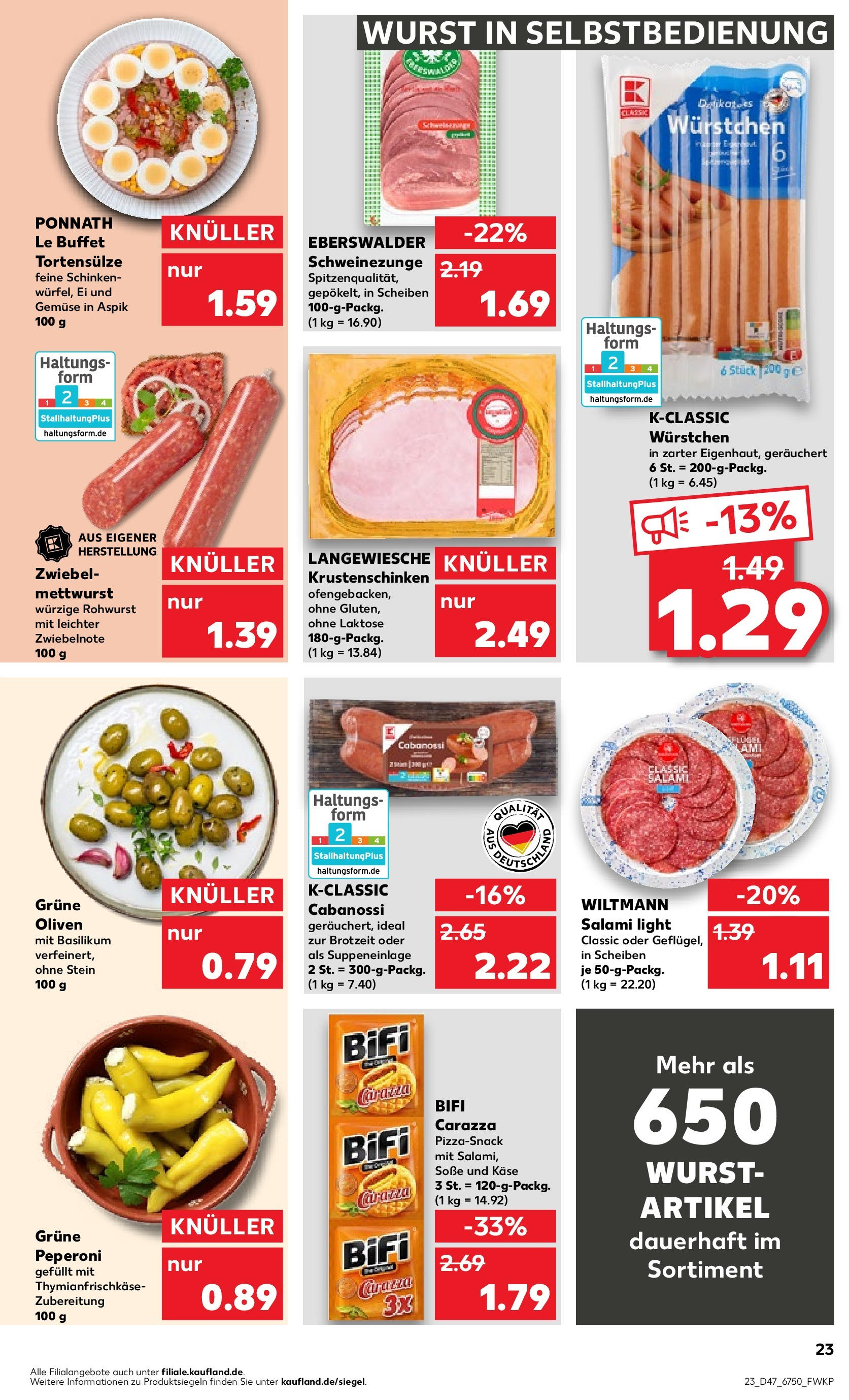 Kaufland - Brandenburg (ab 23.11.2023) » Angebote Online zum Blättern | Seite: 23 | Produkte: Gemüse, Wurst, Salami, Schinken
