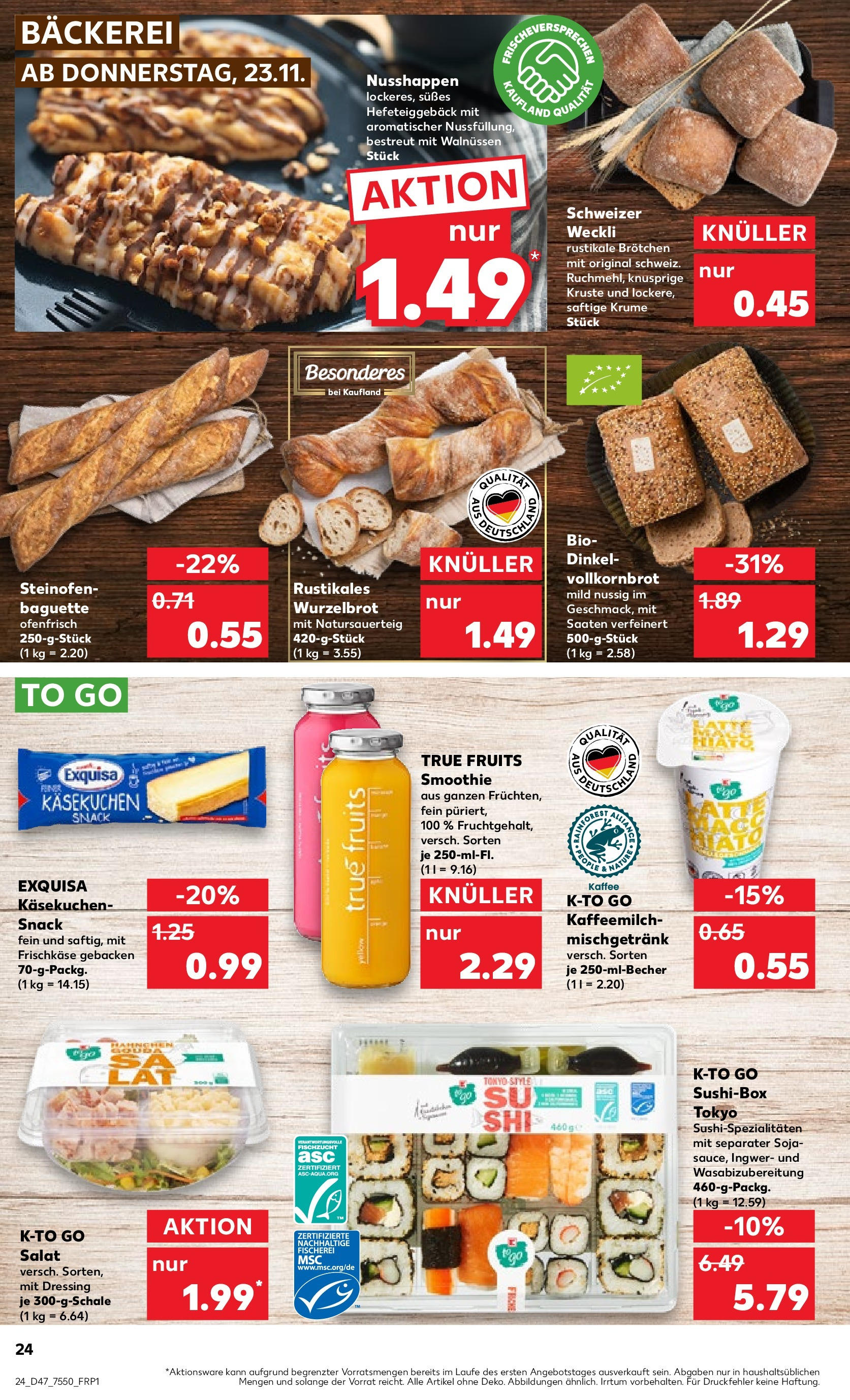 Kaufland - Hessen (ab 23.11.2023) » Angebote Online zum Blättern | Seite: 24 | Produkte: Salat, Bäckerei, Dressing, Baguette