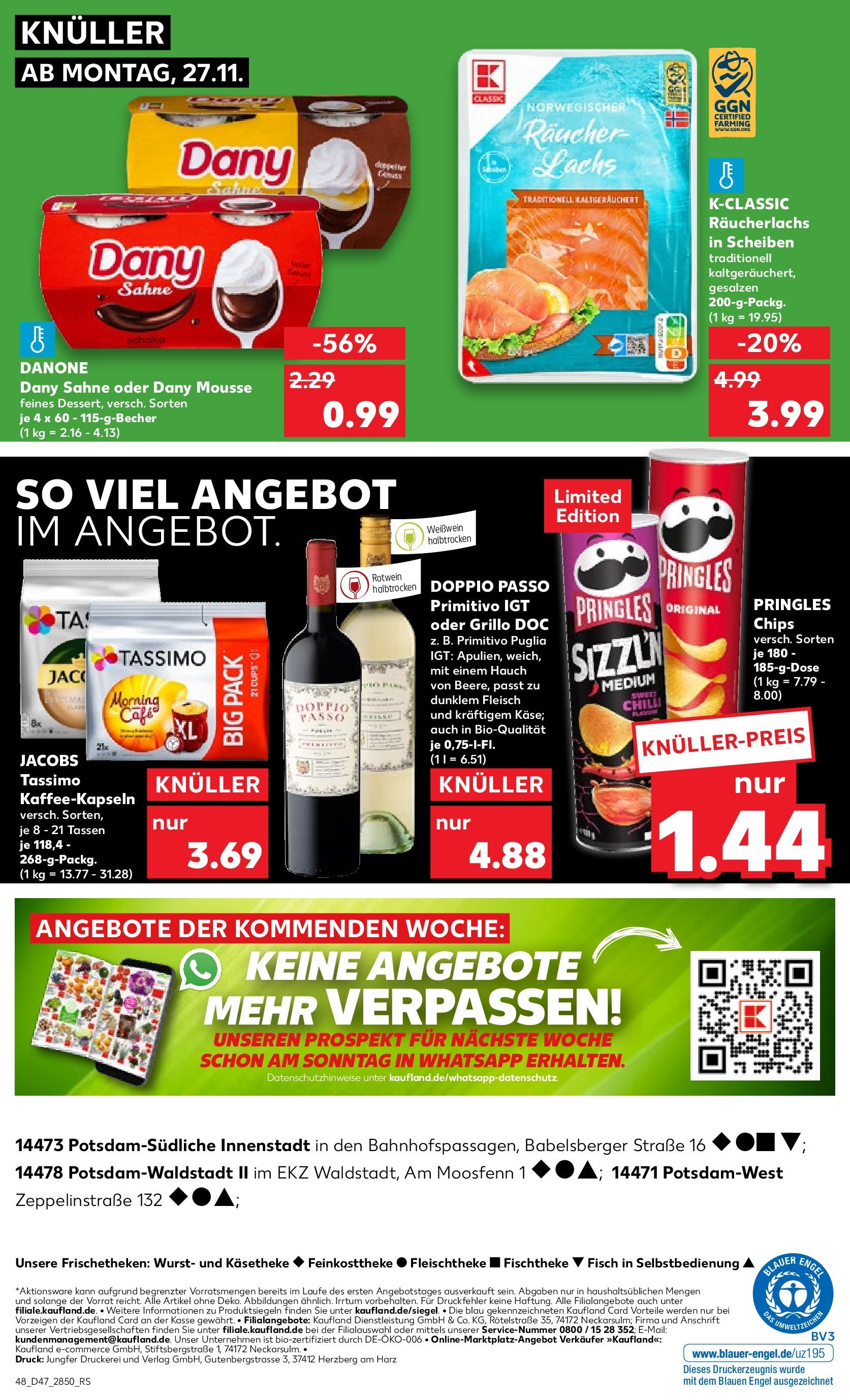 Kaufland - Brandenburg (ab 23.11.2023) » Angebote Online zum Blättern | Seite: 48 | Produkte: Fisch, Wurst, Weißwein halbtrocken, Lachs