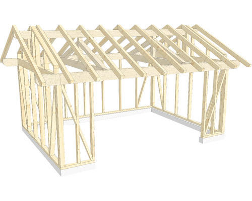 Holzkonstruktion Holzriegelbau mit Satteldach 450x600 cm