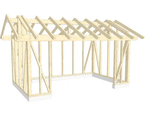 Holzkonstruktion Holzriegelbau mit Satteldach 350x550 cm