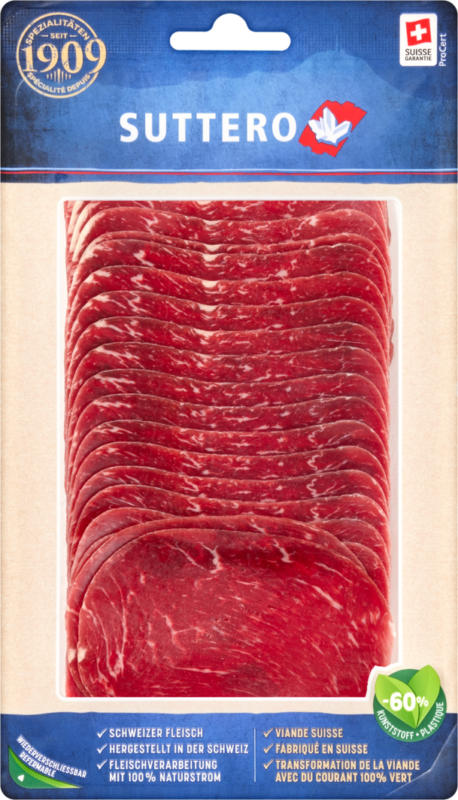 Carne secca affettata Suttero, Rind, geschnitten, 100 g
