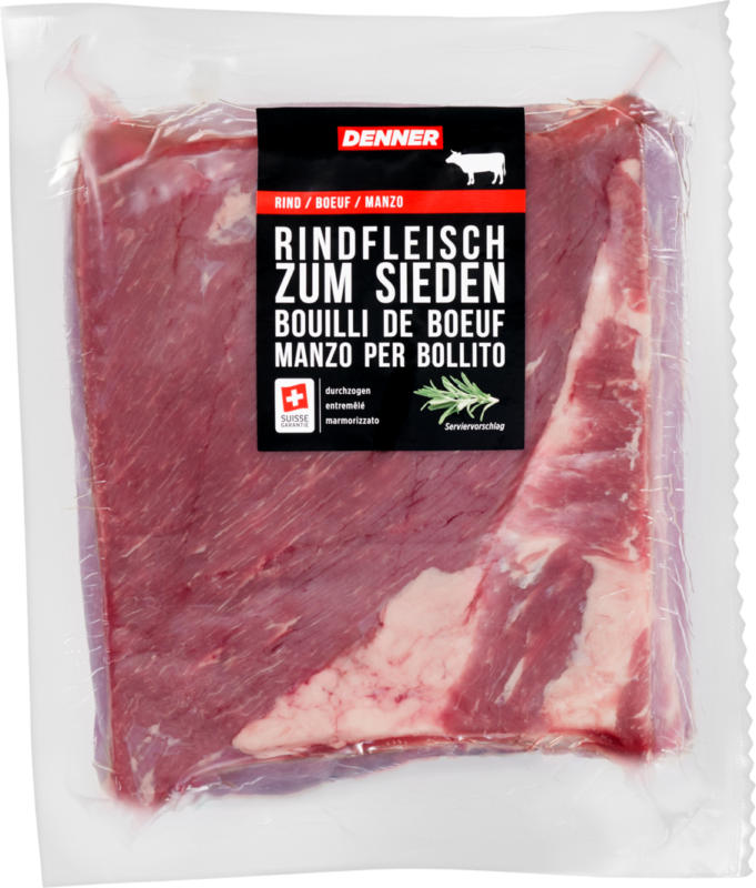 Denner Rindfleisch zum Sieden, durchzogen, ca. 800 g, per 100 g