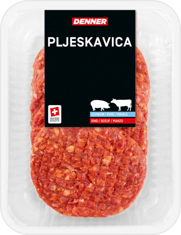 Denner Pljeskavica, Maiale, Manzo, 4 x ca. 130 g, per 100 g