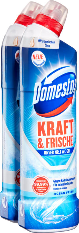 Domestos Kraft & Frische WC-Gel Ocean Fresh, 2 x 750 ml