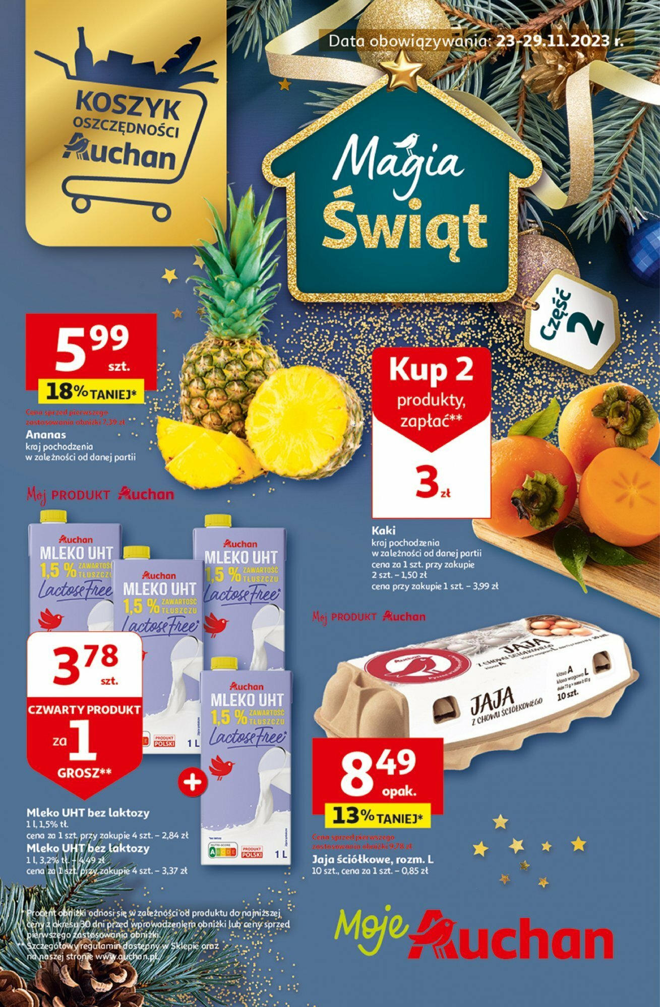Auchan Gazetka - Magia Świąt Część 2 nowa - 23.11.2023 | Strona: 1 | Produkty: Mleko, Ananas, Kaki