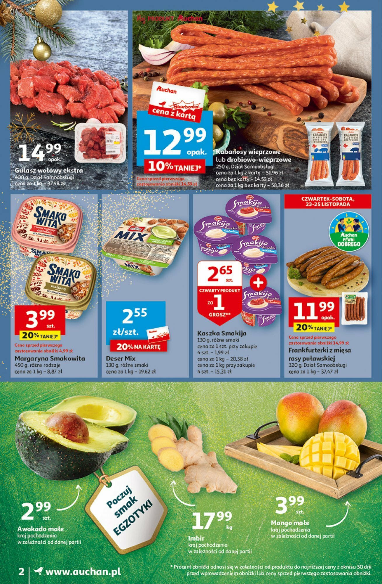 Auchan Gazetka - Magia Świąt Część 2 nowa - 23.11.2023 | Strona: 2 | Produkty: Kabanosy, Margaryna, Imbir, Mango