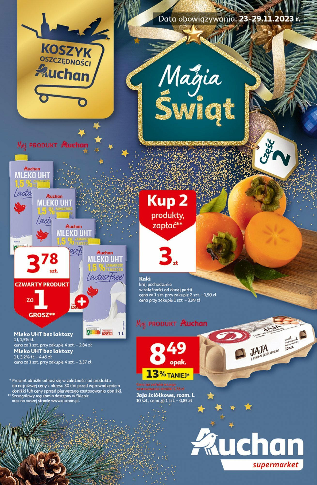 Auchan Gazetka nowa - 23.11.2023 | Strona: 1 | Produkty: Mleko, Kaki