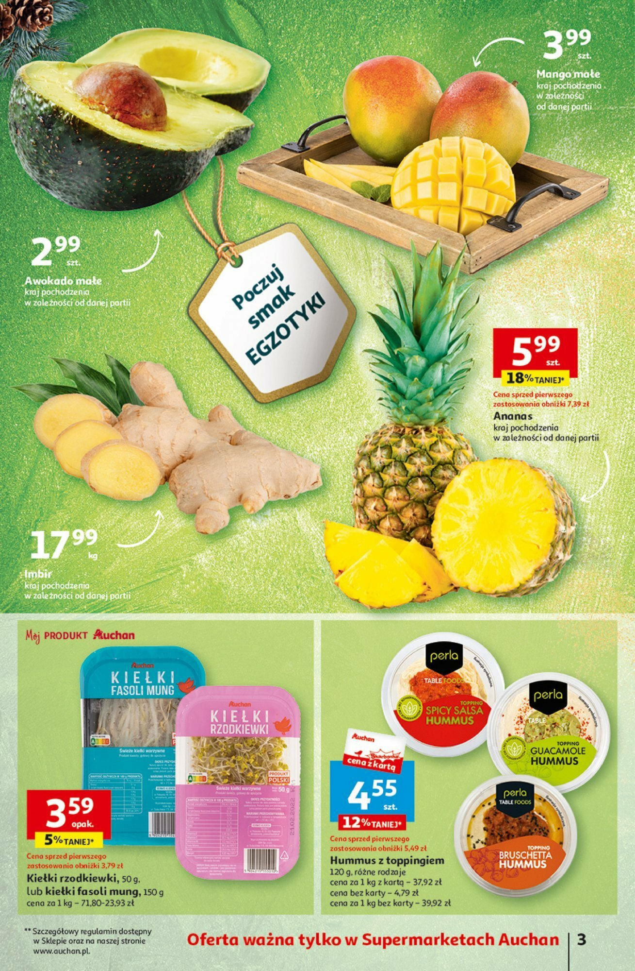 Auchan Gazetka nowa - 23.11.2023 | Strona: 3 | Produkty: Imbir, Ananas, Awokado, Mango