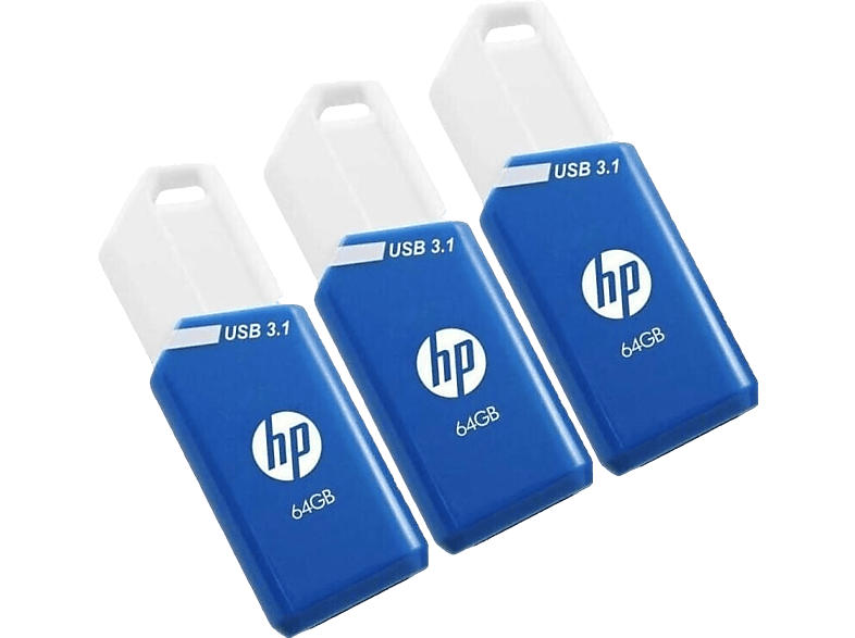 HP 64 GB x755 USB Stick, 3.1, 3er Set, Blau