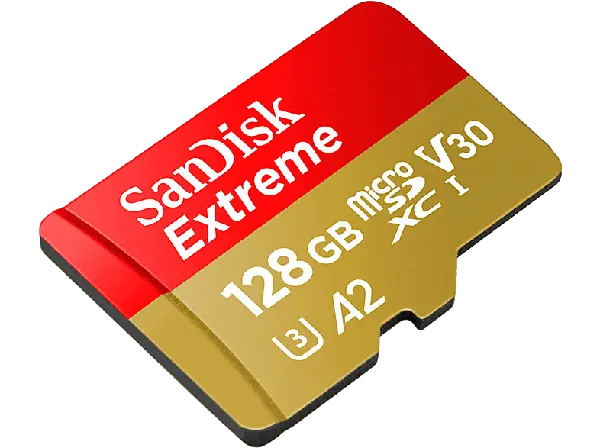 SandISK 128GB Extreme microSDXC Karte f&uuml;r Action Cams/Drohnen + SD-Adapter bis zu 190 MB/s mit App-Performance A2 UHS-I Class 10 U3 V30; Speicherkarte