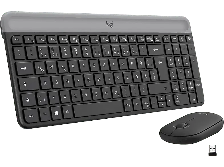 LOGITECH MK470 Slim Combo Kabelloses & geräuscharmes Tastatur-Maus-Set, DEU (Qwertz), Grafit; Kabelloses Tastatur-Maus Set