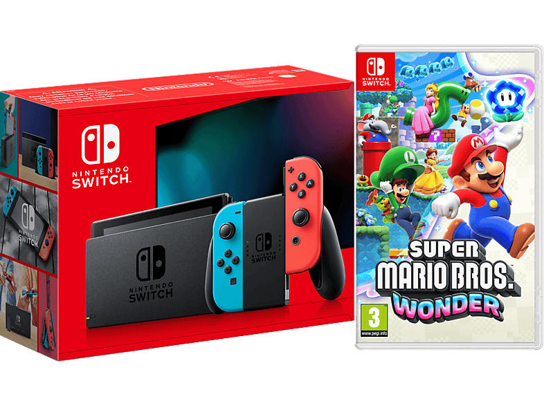 Nintendo Switch Neonrot/Neonblau + Super Mario Bros. Wonder; Spielekonsole----Switch