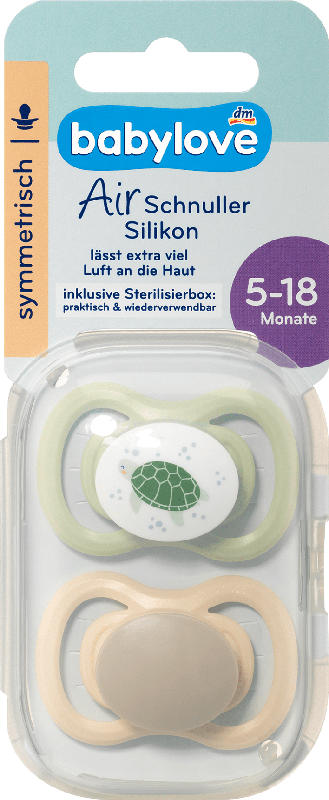 babylove Schnuller Air Silikon symmetrisch, braun/grün, Gr.2, 5-18 Monate