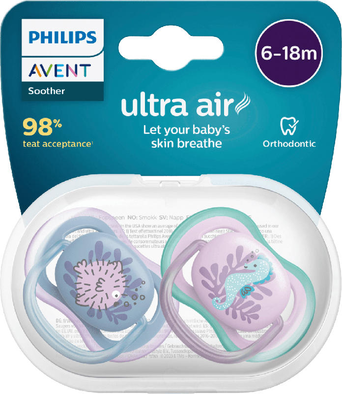 Philips AVENT Schnuller ultra air Silikon, blau/rosa), 6-18 Monate