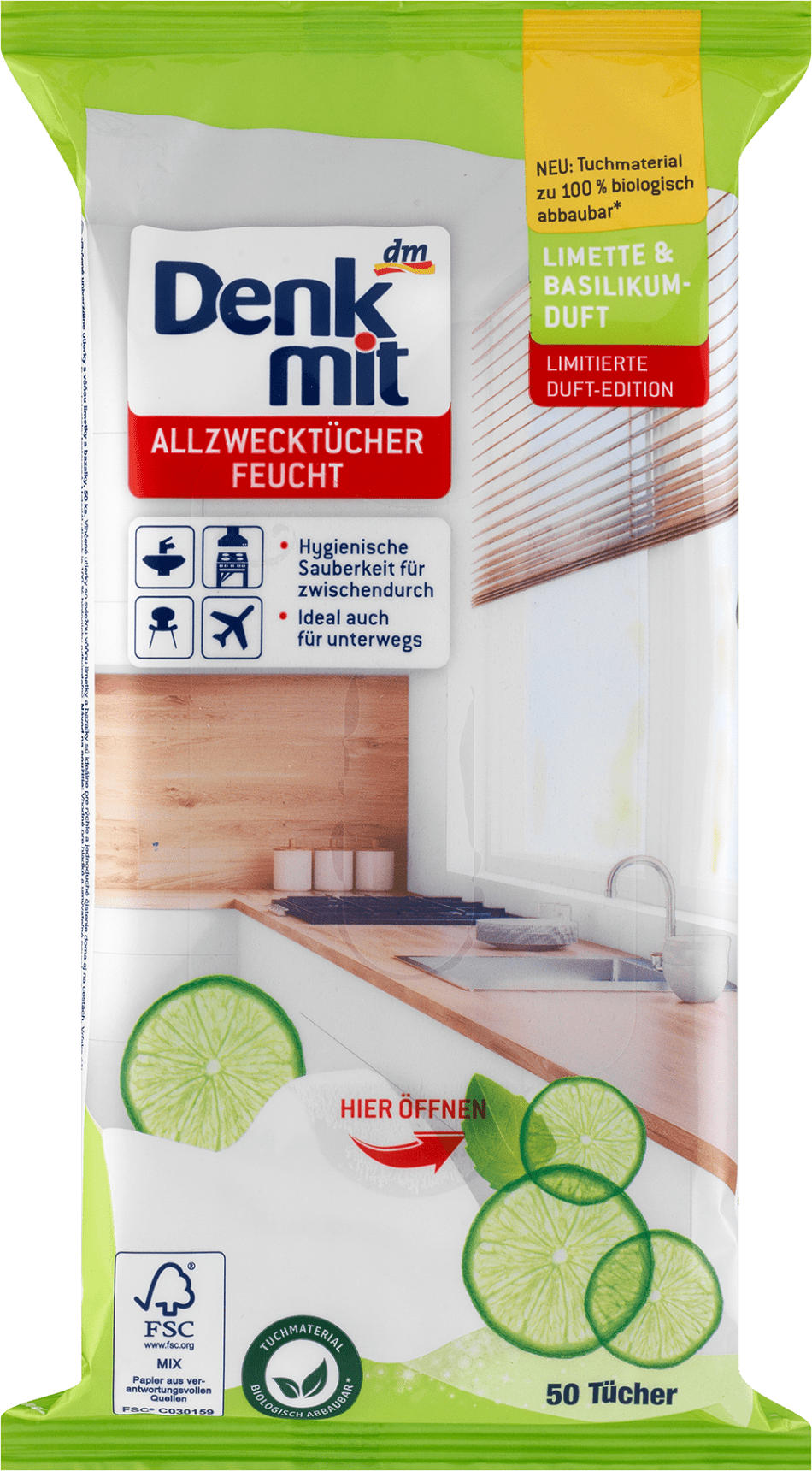 Denkmit Feuchte Allzwecktücher Limette & Basilikum