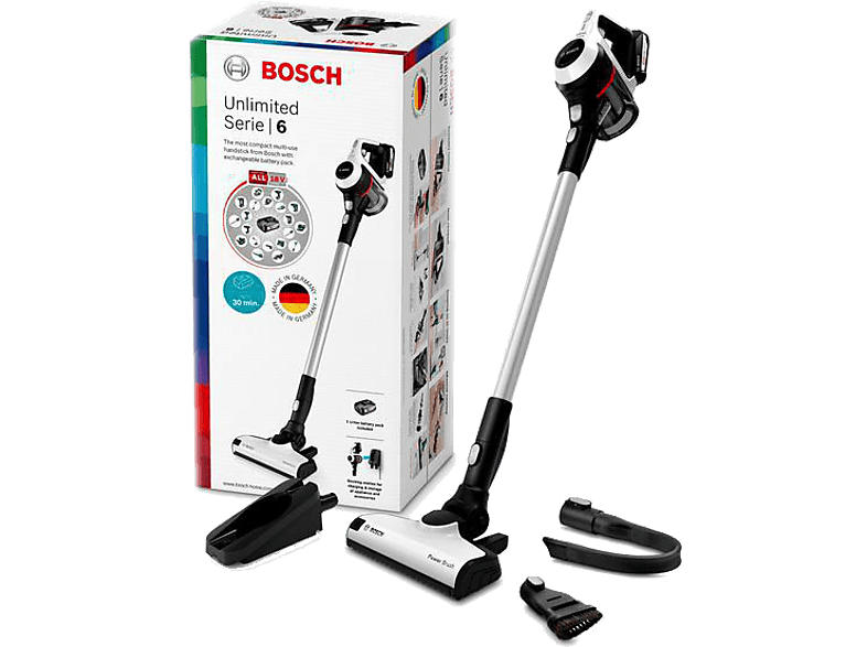 Bosch BCS61113 Staubsauger (Akkubetrieb,, Akkulaufzeit: 30/25/8min. (Normal ohne Elektrischer Bürste/Normal/Turbo), Weiß)