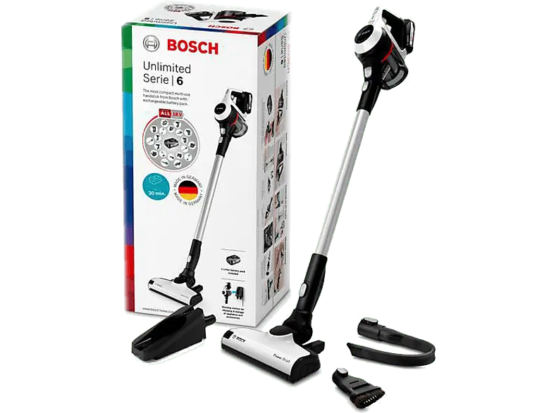 Bosch BCS61113 Akku Staubsauger (Akkulaufzeit: 30/25/8min. (Normal ohne Elektrischer Bürste/Normal/Turbo), Weiß)