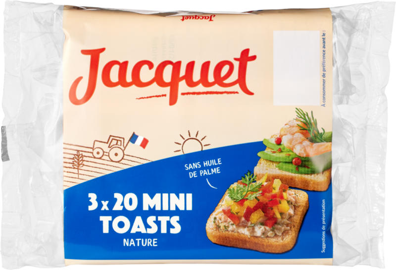 Jacquet Mini Toasts, nature, 3 x 20 pièces, 255 g