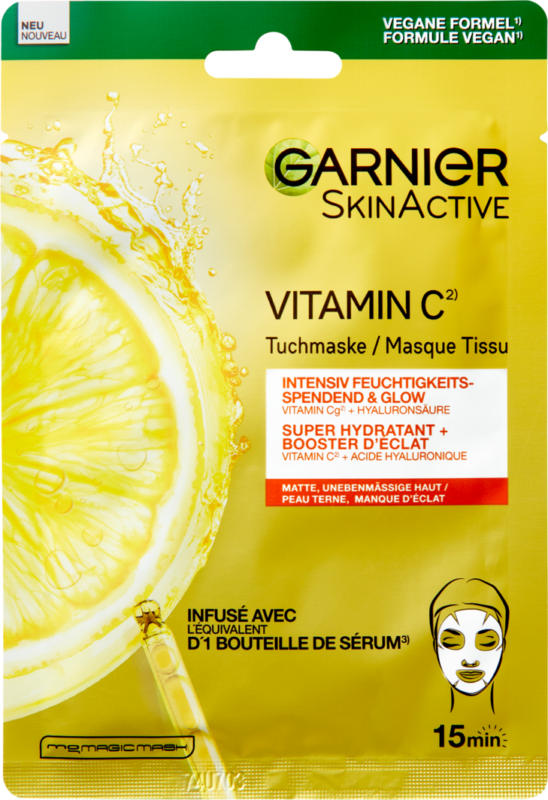 Masque tissu Vitamin C Glow Booster Skin Active Garnier, 28 g
